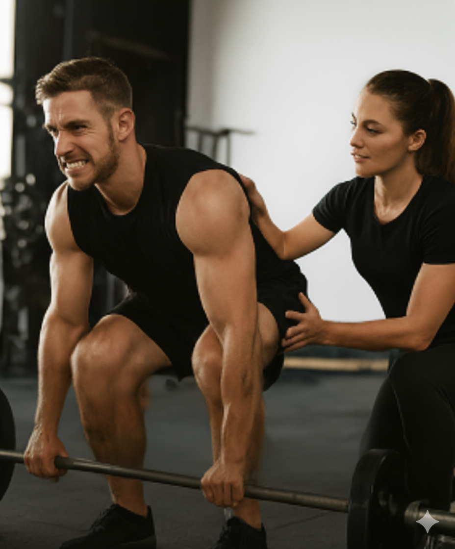 Personal trainer with a client