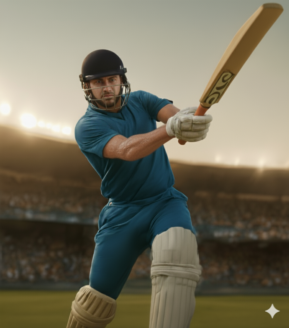 Athlete playing cricket