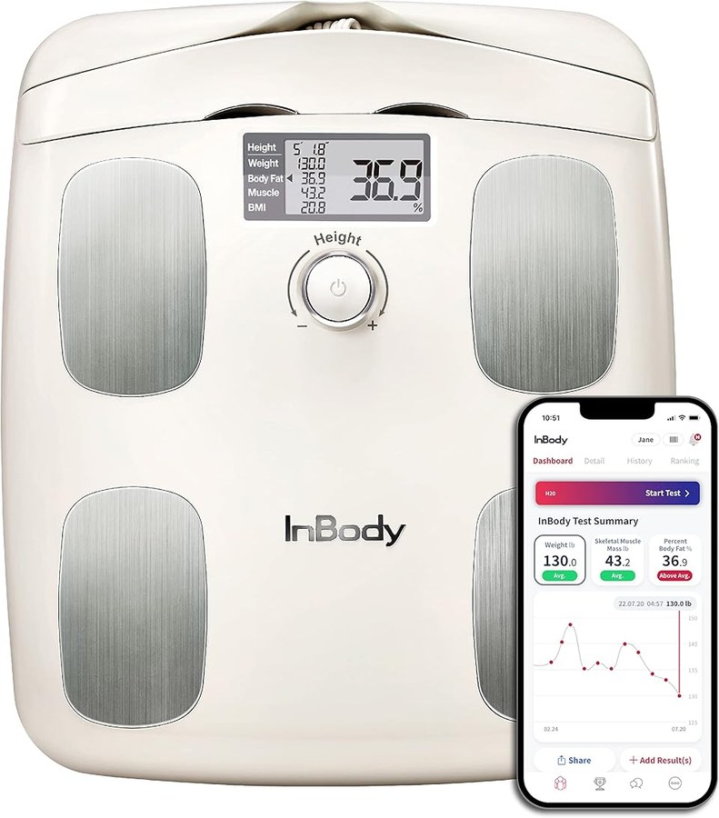 InBody Dial H20 home scale with its companion smartphone app