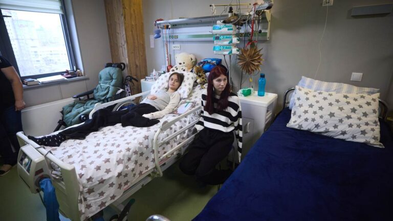 A hospital setting, illustrating post-viral muscle loss and recovery