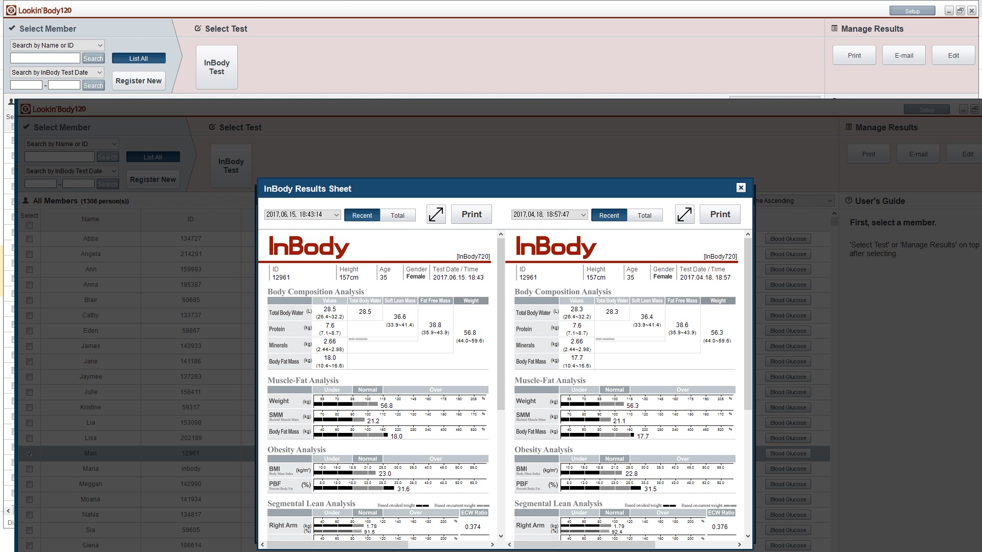 Result sheet comparison view